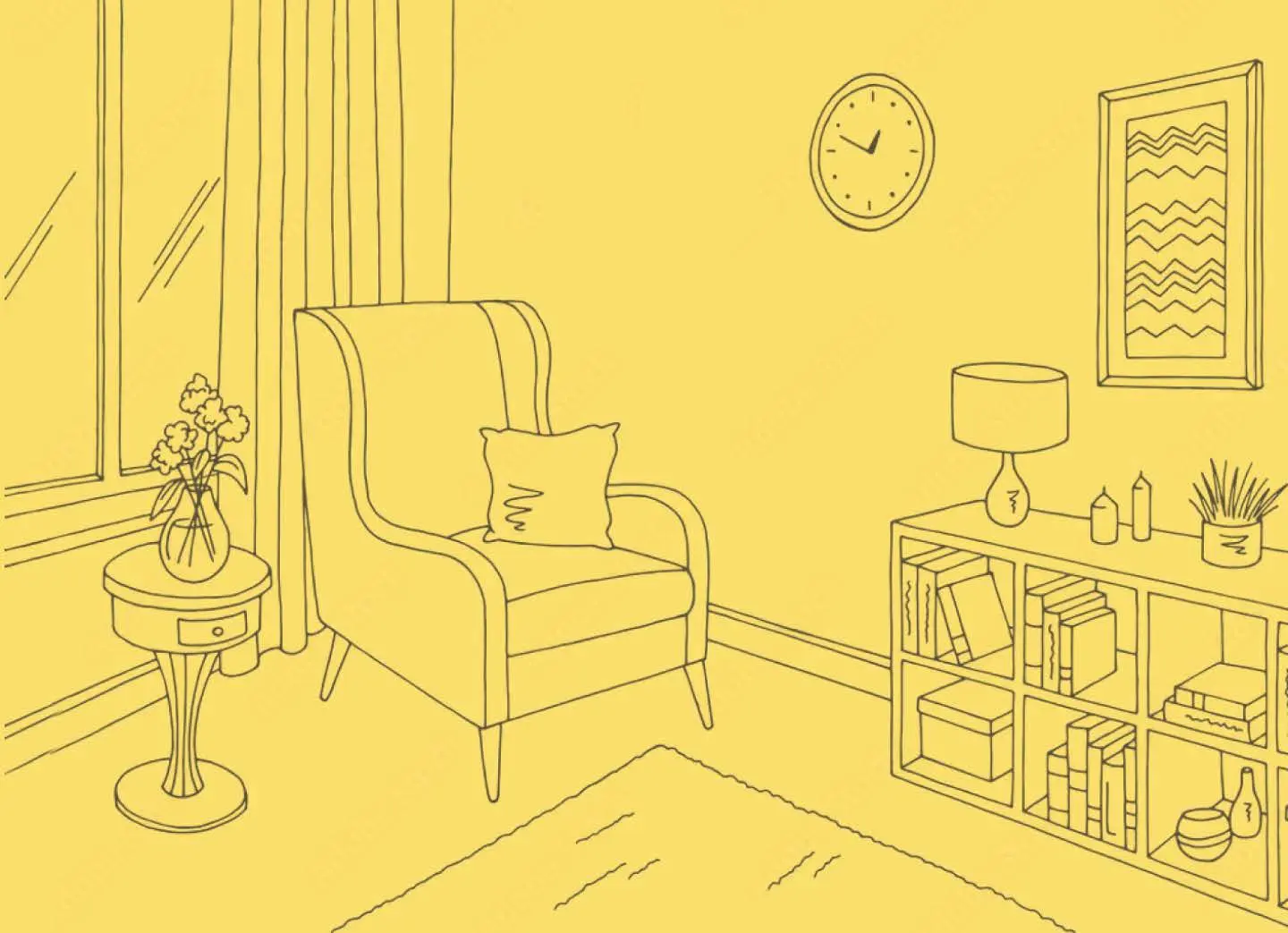 Living Room with Couch Yellow Background